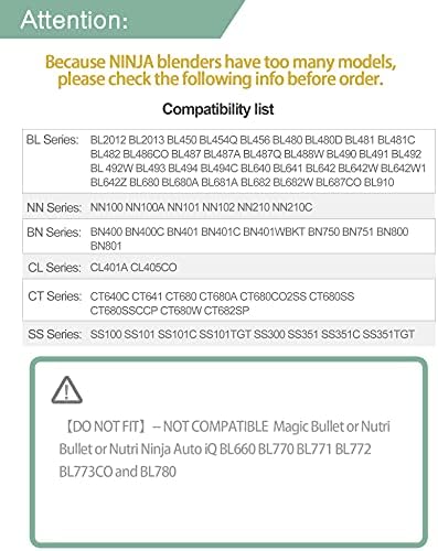 Replacement Parts Kit Ninja Blender Cups for 24 Ounce Cup (2 packs) with Sip & Seal Lid Compatible with Ninja Auto IQ Blender BL450 BL454 BL490 BL680 BL2013 NN102