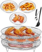 Three Stackable Dehydrator Racks for Ninja, Instant Pot Vortex, COSORI, CHEFMAN, Gowise, Ultrean, Gourmia - 304 Stainless Steel Grill Rack Fits 4.2-5.8 QT Air Fryer, Oven Air Fryer Accessories