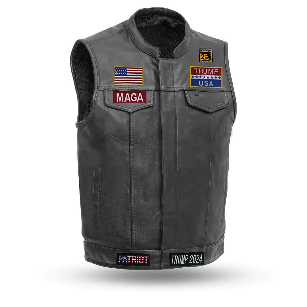 2024 Trump Patriotic Iron Sew On Patch Set Tactical Biker Leather Jacket Vest Patches, 6 Pieces with American Flag, Military, 2nd Amendment - Make America Great Again - MAGA Inspired Gear for Patriots