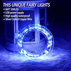 Fairy Lights 66 ft 200 LED USB Twinkle String Lights Plug in Silver Wire Lights with Remote and Timer 8 Modes Outdoor Waterproof Starry Lights DIY Party Wedding Christmas Decoration（Blue）