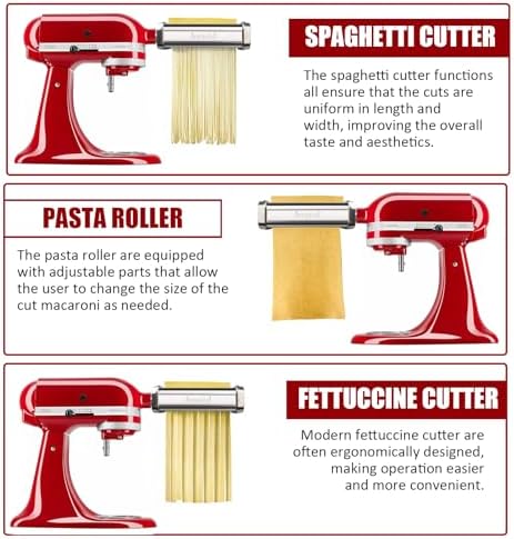 Pasta Roller & Spaghetti Cutter, Fettuccine Cutter Attachment for Kitchenaid Stand Mixer，3 Pcs Stainless Steel Pasta Maker Accessories By Aooaid
