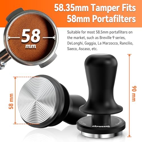CAPMESSO Espresso Tamper 58.35mm: Coffee Tamper for Breville Espresso Machine With Calibrated 3 Spring Loaded - 30lbs Espresso Accessories Tamper with Sound Feedback, Stand & Ripple Base (58.35mm)