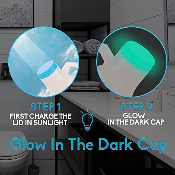 Rognik Portable Urinals for Men & Elderly Bottle with Glow Lid in The Dark, Screw Cap 1000ml-Male Urinal Pee Bottle with Spill Proof Plastic Jar for Travel & Urine Collection Pack of 2