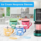 4pcs Dye Prints Ice Cream Neoprene Sleeves, with Handle Spoon Holder and Name Plate Slot Reusable Washable Insulated Sleeve for Ninja Creami Pints Container Accessories (24oz, 4 Styles)