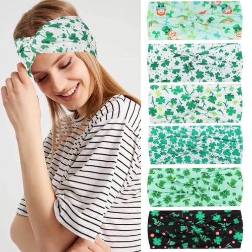 Kachanaa 6 Packs St. Patrick’s Day Headbands for Women Elastic Non-Slip Green Irish Shamrock Hat Hair Accessories for Party and Gifts for Girls Teens