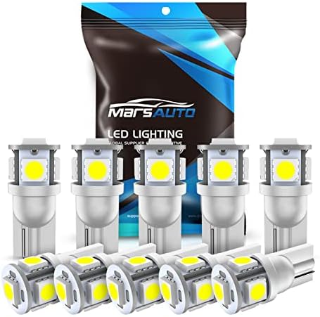 Marsauto 194 LED Bulb 6000K White 168 T10 2825 W5W 5SMD Replacement Bulbs for Car Dome Map Door Courtesy Side Marker Reading Glove Box License Plate Lights (Pack of 10)
