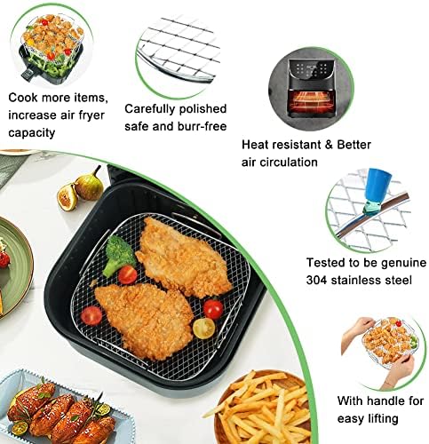 BYKITCHEN 8 Inch Square Air Fryer Rack, Stainless Steel Dehydrator Rack, Square Air Fryer Accessories for Cosori, Instant Vortex, Gourmia, Ninja Foodi Grill and More