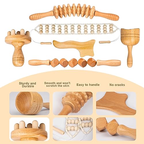 Buymax Wood Therapy Massage Tools, Maderoterapia Kit Lymphatic Drainage Massager, Body Sculpting Tools for Lymphatic Drainage, Anti-Cellulite, Muscle Release(6 in 1)