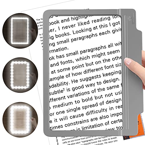 5X Magnifying Glass for Reading, Large and Lightweight Magnifier with 36 Ultra-Bright Dimmer LED Lights Provide Full-Page Viewing Area Evenly Lit Perfect for Low Vision Person and Seniors(Grey)