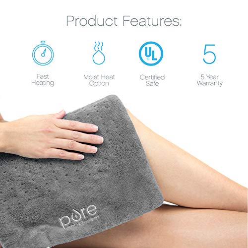 Pure Enrichment® PureRelief™ Deluxe Heating Pad (12" x 24"), Full Body Therapy Pad with 4 InstaHeat™ Settings, Soft Machine-Washable Microplush Fabric and 2-Hour Auto Safety Shut-Off (Gray)