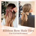 Yougeigy 6PCS Bow Hair Ties, Satin Hair Ribbon, Ribbon Hair Bows for Women Girls, Elastics Hair Scrunchies for Thick Thin Hair, Bows Hair Accessories for Valentine's Day
