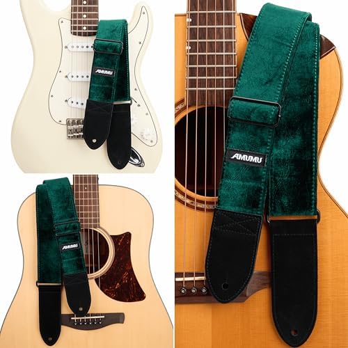 Amumu Flocked Velvet Guitar Strap - Guitar Accessories - Fits Acoustic Guitar Strap, Bass strap, Electric Guitar Strap, Green