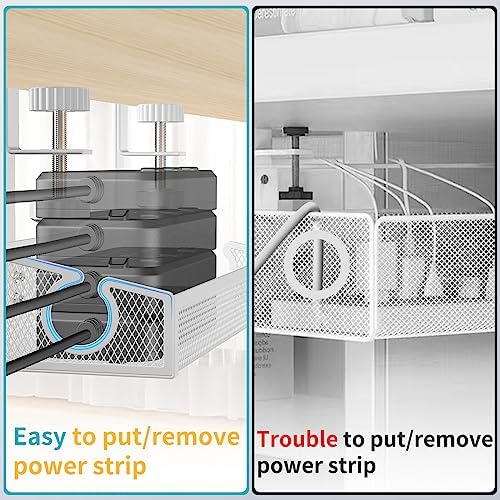 Under Desk Cable Management Tray White, No Drill Desk Cable Management Organizer with Clamp for Desk Wire Management, Desk PC Cord Organizer Accessories & Workspace Organizers for Office, Home(2 Pack)