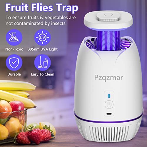 Pzqzmar Fruit Fly Trap,Indoor Insect Trap,Electric Bug Zapper Catcher for Fruit Flies,Flying Insect,Mosquito,Gnat,Moth,Mosquito Killer&Repellent Lamp for Home House,UV Light&Sticky Glue,Plug-in(White)