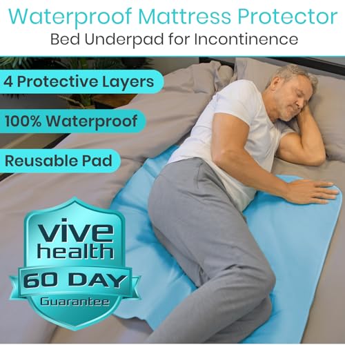 Vive Bed Pads for Incontinence Washable, Bed Wetting Protection for Adults & Elderly - Waterproof Reusable Underpads for Mattress, Women, Men, Kids, Pets (Blue, 34" x 52")