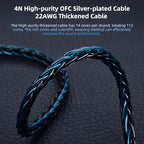 2M Long Recessed 2Pin IEM Cable, in Ear Monitor Replacement Earphone Cable, KBEAR ST12 Plus 8 Core 4N OFC Silver-plated HiFi Headphone Wire for KZ ZS10 PRO/ZSN PRO X/CCA CRA Earbuds (Dark, QDC 3.5MM)
