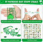 140PCS St Patricks Day Accessories, St. Patrick's Day Glasses Bracelets Tattoos Beads, Irish Glasses Bracelets Tattoos Beads Stuff Bulk, Shamrock Saint Patricks Parade Throw Party Favor Decorations