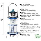 wtreew Solar Lighthouse Bird Feeder with Rotating Beacon - 14" Hanging Mesh Wild Bird Feeders for Eaves, Balcony, Trees, Hooks, Best Bird Feeder Gifts for Bird Lovers,Women,Kids,Elderly(Space Blue)