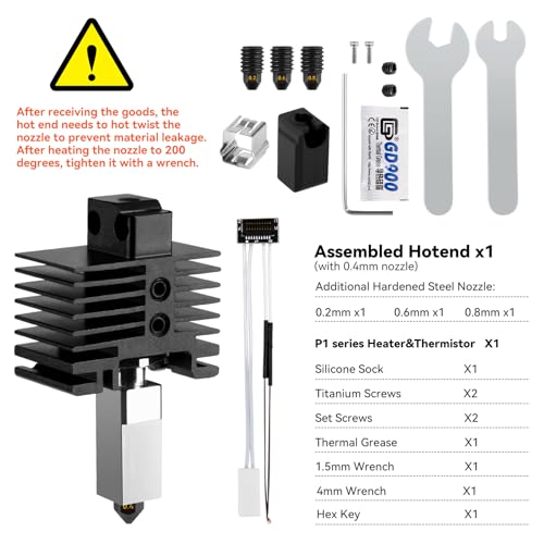 P1 Hardened Steel Hotend Kit for Bambu Lab P1P,P1S 3D Printer, Heating Block Replacement,High Speed,High Temperature Extruder Hot End, with 0.2,0.4,0.6,0.8mm Nozzle,Thermistor,Ceramic Heater