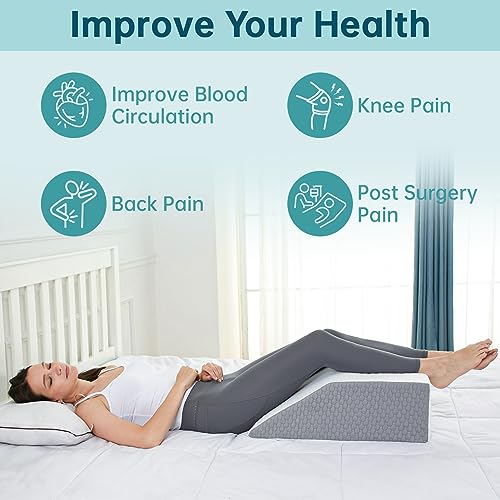Loeysu Leg Elevation Wedge Pillow with Cooling Gel Memory Foam Top，Flat Top Bed Wedge Pillow for Leg and Back Support, Improving Blood Circulation, Alleviating Lower Limb and Back Pain