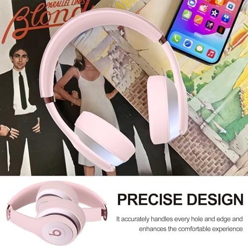 【3 in 1】 Silicone Case for Beats Solo 4 Headphones, Protective Silicone Covers for Beats Solo 4 Shell/Ear Pad/Headband Cover, Accessories Silicone Skin Protector for Beats Solo 4 - Pink