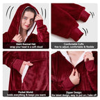 JOYWOO Wine Red Wearable Blanket Hoodie, Christmas Birthday Gifts for Mom Women Men, Oversized Hooded Blanket for Adult, Cozy Fuzzy Sherpa Sweatshirt Blanket with Giant Pocket and Zipper