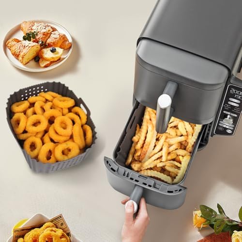 YQL YQL Silicone Air Fryer Liners for Ninja SL401 Double Stack 2 Basket Air Fryer, Ninja DoubleStack XL Air Fryer Accessories Reusable Rectangle Air Fryer Liners(Grey)