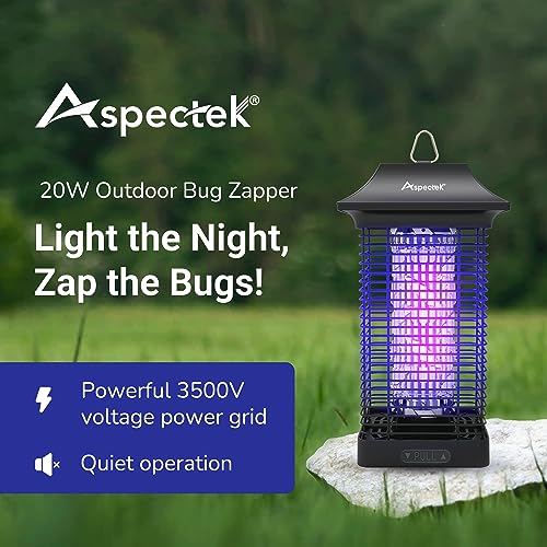 ASPECTEK Electric Bug Zapper Outdoor,Powerful Mosquito Zapper 20W, Insect Fly Zapper Indoor, UV Light Fly Killer for Home Patio Backyard Camping, Waterproof, Up to 1000sq. FT Coverage(Square)