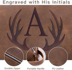 Mens Toiletry Bag Personalized Valentines Day Birthday Gifts for Men Him Initial PU Leather Waterproof Shaving Bag for Toiletries Accessories Travel Essential for Dad Husband Boyfriend (M)