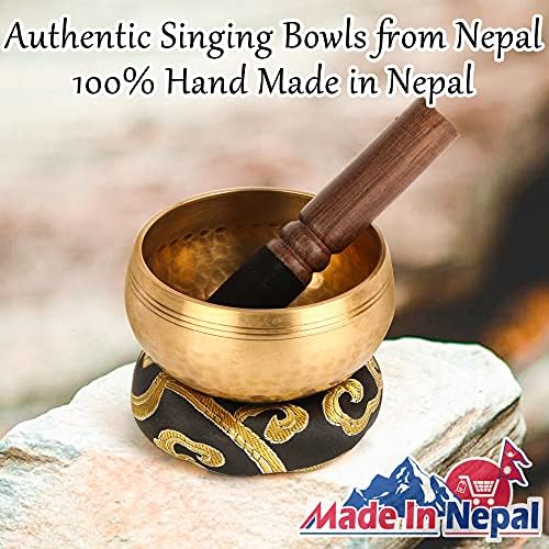 Tibetan Singing Bowls Set-Hand-hammered in Nepal Sound Bowl for Meditation, Yoga, Chakra, Meditation Accessories, Unique Gifts for Women, Men (Black, 3.15 inch)
