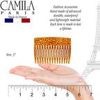 Camila Paris CP3330 French Hair Side Comb, 3 inch Small Amber, French Twist Hair Combs Decorative, Strong Hold Hair Clips for Women Bun Chignon Up-Do Styling Girls Hair Accessories, Made in France