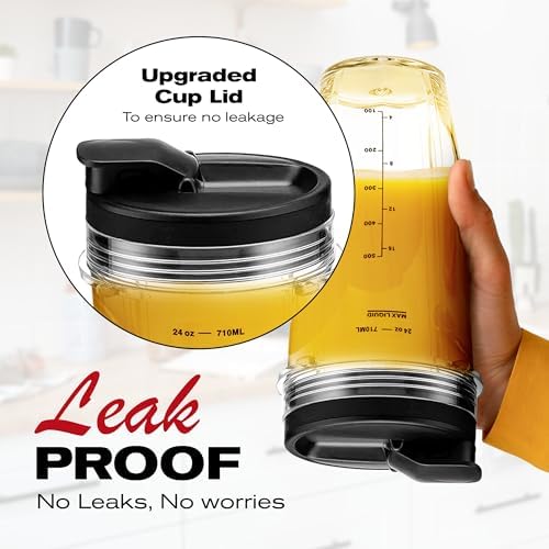 24oz Replacement Cup with Sip and Seal Lid for Nutri Ninja Blender BL642 BL450 BL456 BL480 BL482 BL640 BL682 BN401 BN751 BN801 Foodi SS401 SS101 SS351 SS151 Ninja Blender Auto IQ Blade (2-Pack)
