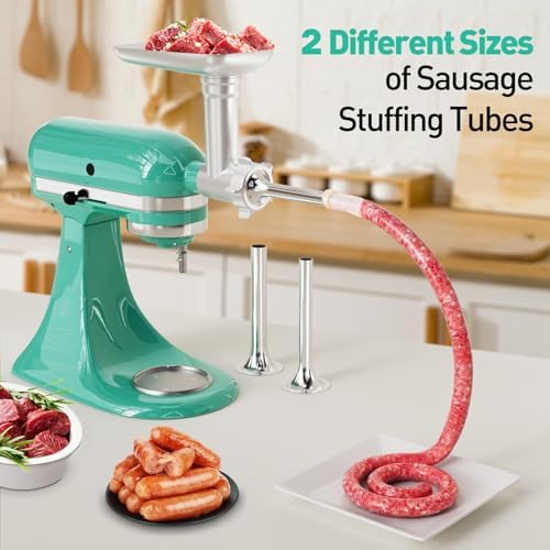 Metal Food Grinder Attachment for KitchenAid Stand Mixer, Meat Grinder Accessories Includes Sausage Stuffer Tube, Easy to Clean, Perfect for Home Kitchen Use