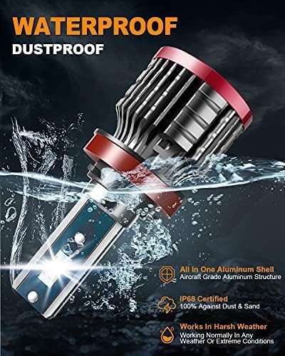 H11/H8/H9 LED Bulbs,80W 16000 Lumens Bright,6500K Cool White LED Fog Light Halogen Replacement IP68 Waterproof, Pack of 2