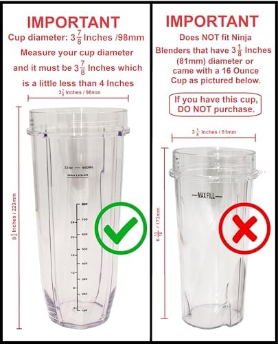 Blendin 32 Ounce Cup with Sip N Seal To Go Lids - Extra Large Replacement Jar Compaible with Nutri Ninja Auto-iQ 1000W and Duo Blenders - Premium Blender Cups Replacement (2 Pack)