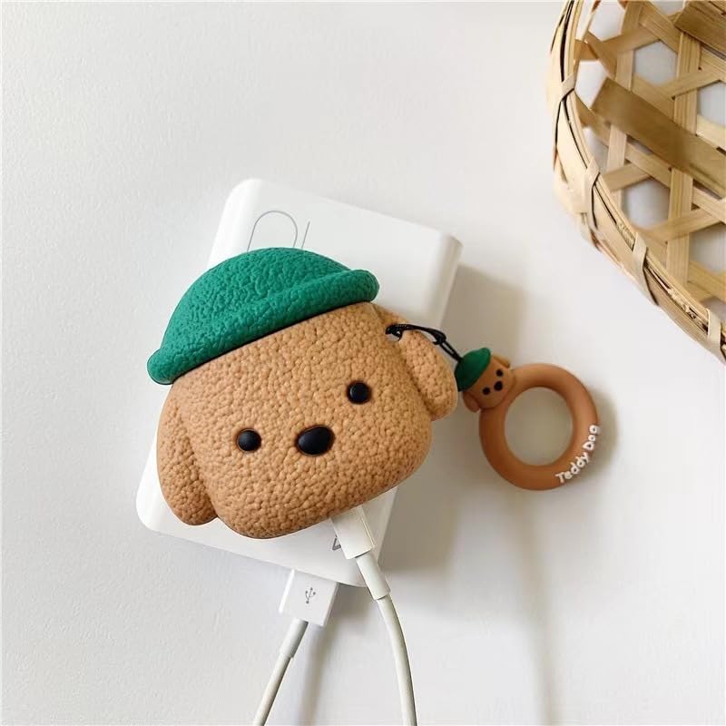 Case Compatible with AirPods 4, Cute Creative Pet Hat Teddy Dog Earphone Case, Puppy Style Soft Silicone Earphone Protection Skin for AirPods4 +Hook -Brown