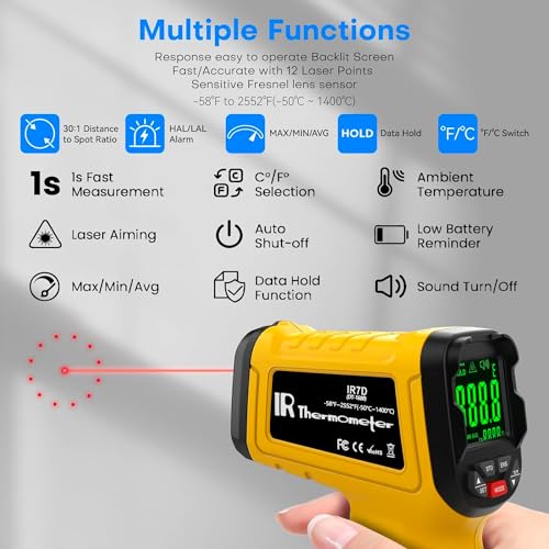 Surpeer Infrared Thermometer pyrometer Temperature Gun -50°F to 2552°F, 30:1 Distance Ratio, Laser IR Temp Gun for Cooking, Pizza Oven, Engine, Kilns, Forges, Industry, and Home Repair