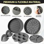 "Silicone Air Fryer Liners Set of 5 – Reusable Air Fryer Accessories with Waffle & Egg Bite Mold, Oven Mitts – Non-Stick, Food-Grade, Heat-Resistant for 5-7 Qt Ninja, Cosori, Instant Pot"