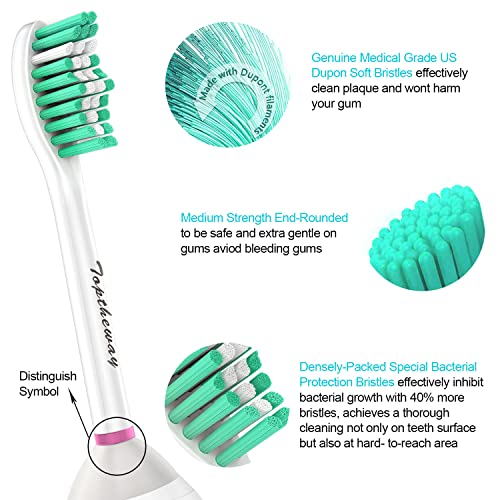 Toptheway Replacement Brush Heads Compatible with Sonicare E-Series Essence Xtreme Elite Advance and CleanCare Screw-On Toothbrush Handles 7022/66, 6 Pack
