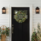 National Tree Company Pre-Lit Artificial Christmas Wreath, Green, Crestwood Spruce, White Lights, Decorated with Pine Cones, Berry Clusters, Frosted Branches, Christmas Collection, 24 Inches