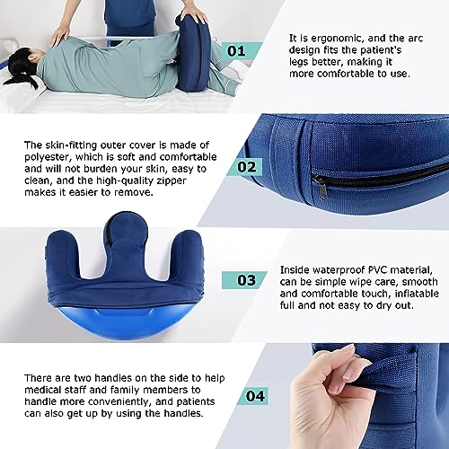YHK Insufflation Turning Device, Polyester Prevent Muscle Atrophy Elderly with Removable Straps U-Shaped Multifunctional Turning Pillow, Bedridden Nursing Supplies for The Elderly（Dark Blue ）
