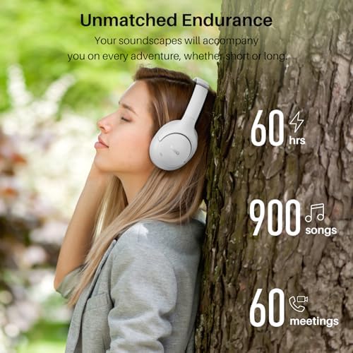 TOZO HT2 Hybrid Active Noise Cancelling Headphones, Wireless Over Ear Bluetooth Headphones+HT2 Replacement Ear Pads White