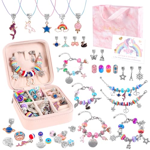 ELLENER Kids Bracelet Making Kit for Girls, Gifts for Girls Ages 3 4 5 6 7 8 9 10 11 12 Year Old,Girl Gifts Ideas,Girl Toys, 68 Pcs Crafts for Girls 8-12