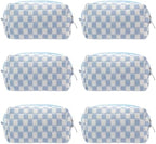 PAZIMIIK Checkered Makeup Bag for Purse Portable Zipper Make Up Pouch Small Cosmetic Case for Travel Accessories (6PCS Blue)