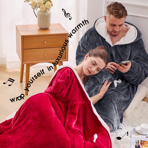 JOYWOO Wearable Blanket Hoodie, Birthday Christmas Gifts for Women Men Mom, Oversized Hooded Blanket for Adult, Cozy Fuzzy Sherpa Sweatshirt Blanket with Giant Pocket Zipper and Winter Gifts, Grey