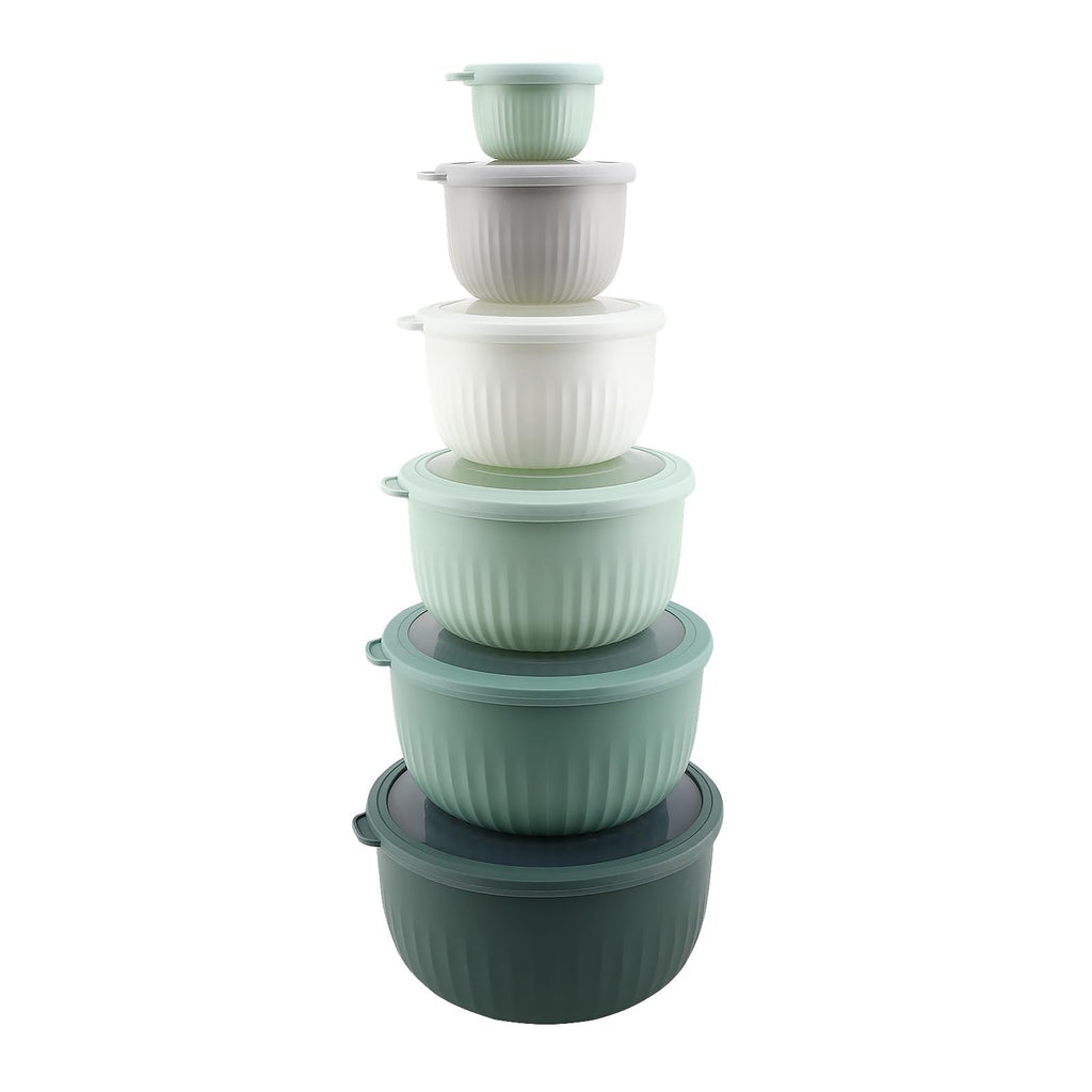 COOK WITH COLOR Prep Bowls with Lids- Wide and Deep Nesting Plastic Small Mixing Bowl Set with Lids, 12 Piece Set - Deep Bowls, Sage