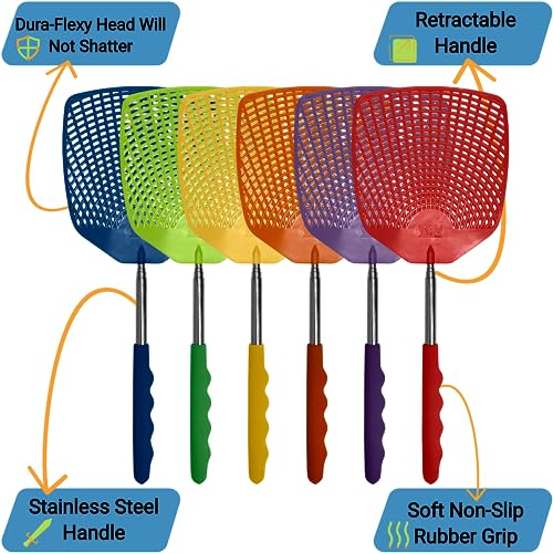 Bug & Fly Swatter – Retractable Extra Long Extendable Handle 6 Pack Fly Swatters – Indoor/Outdoor – Pest Control flyswatter