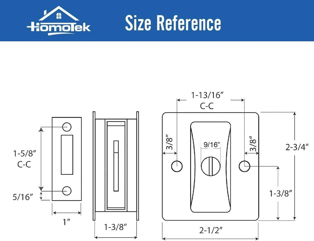 HOMOTEK 1 Pack Privacy Sliding Door Lock with Pull - Replace Old Or Damaged Pocket Door Locks Hardware Quickly and Easily, 2-3/4”x2-1/2”, for 1-3/8” Thickness Door,Brushed Brass
