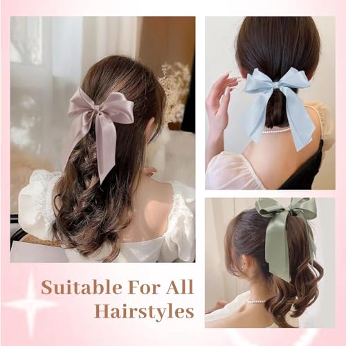 Yougeigy 6PCS Bow Hair Ties, Satin Hair Ribbon, Ribbon Hair Bows for Women Girls, Elastics Hair Scrunchies for Thick Thin Hair, Bows Hair Accessories for Valentine's Day