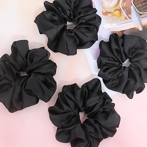 IVARYSS Big Scrunchies for Women Thick Hair, Premium Satin Softer than Silk, XL 6 Inch Extra Large Scrunchy Elastic Hair Bands Accessories, 6 Pack, Black